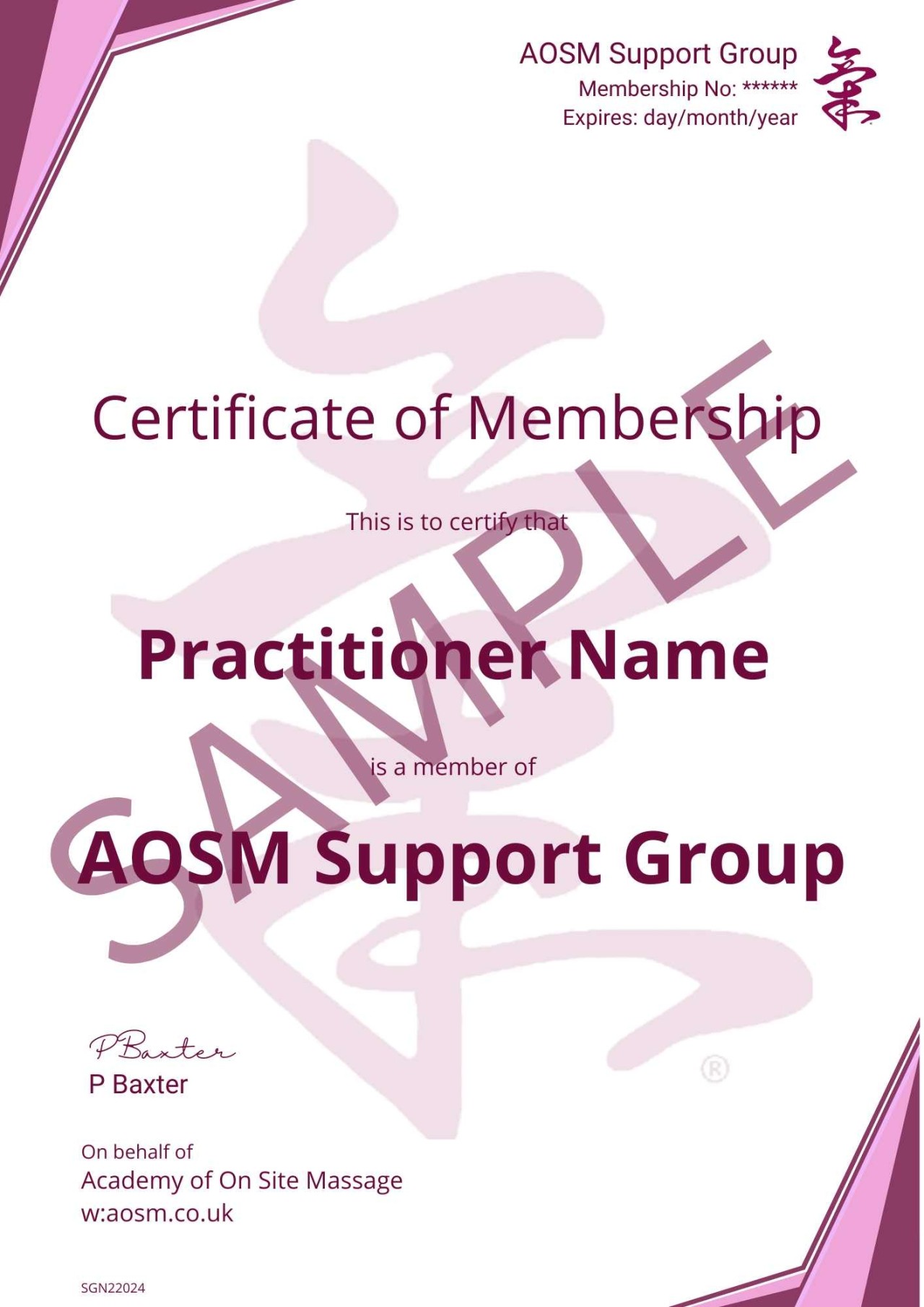 AOSM SG certificate of membership