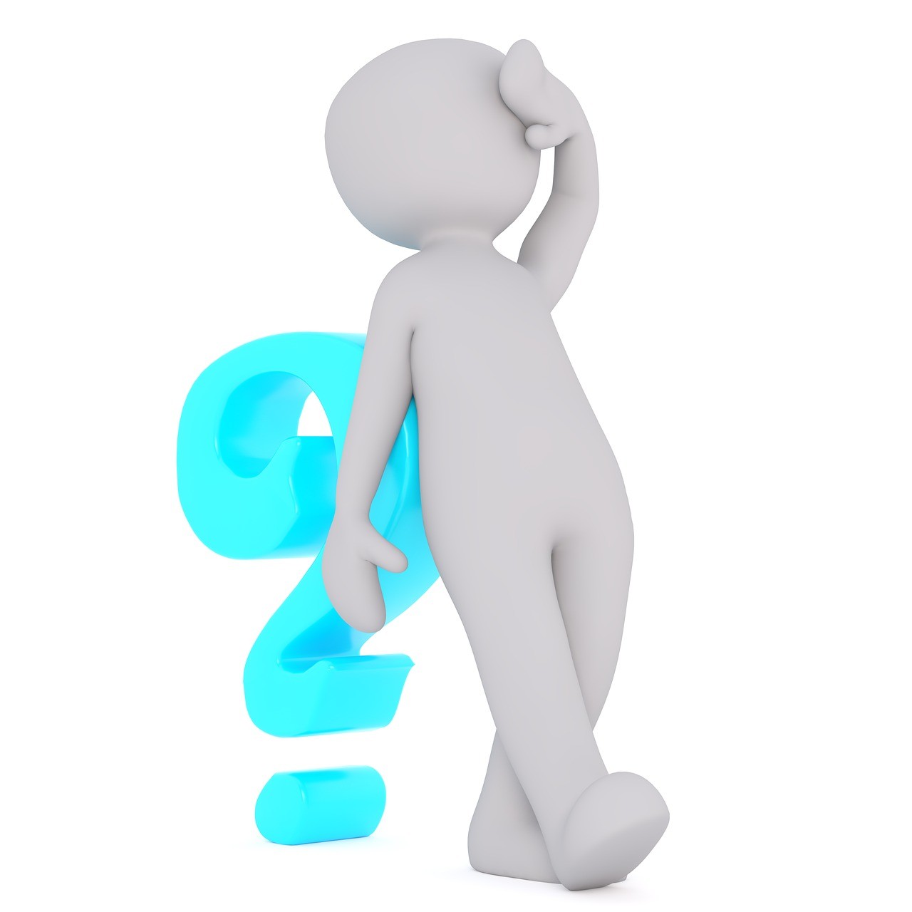 clay figure leaning against a question mark with hand on it's forehead like it's overwhelmed