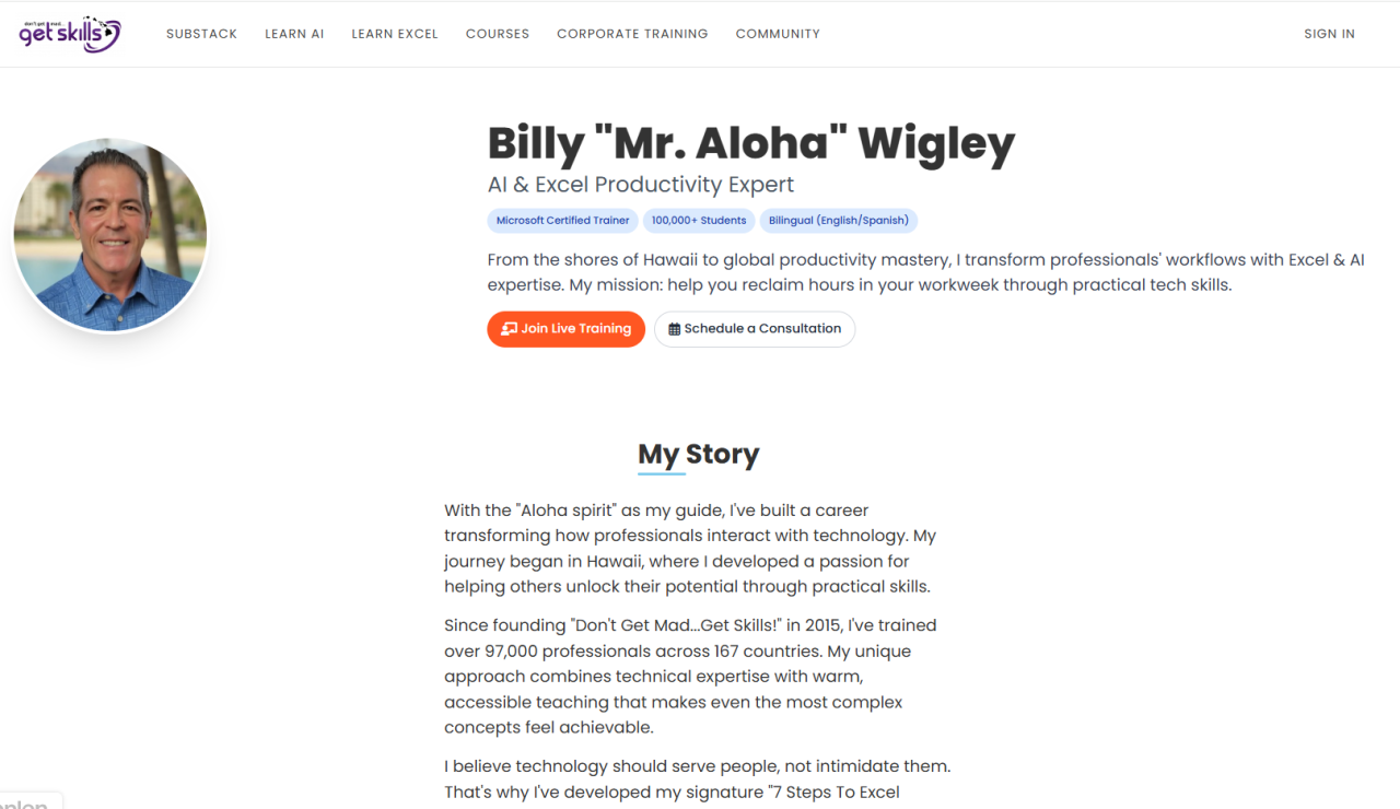 Excel master classes with AI