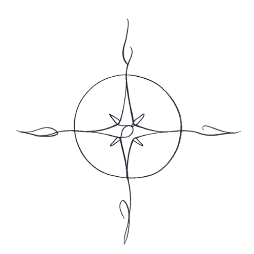 Glow Well Compass - line illustration of a sketch compass showing the four points