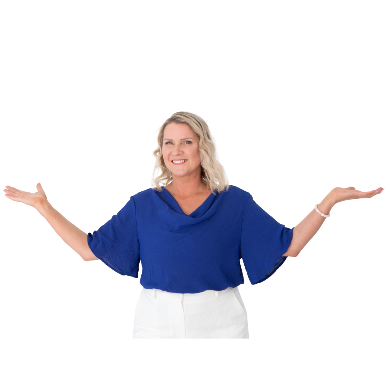 Annie Richardson smiling in a cobalt top, holistic counsellor in Brisbane