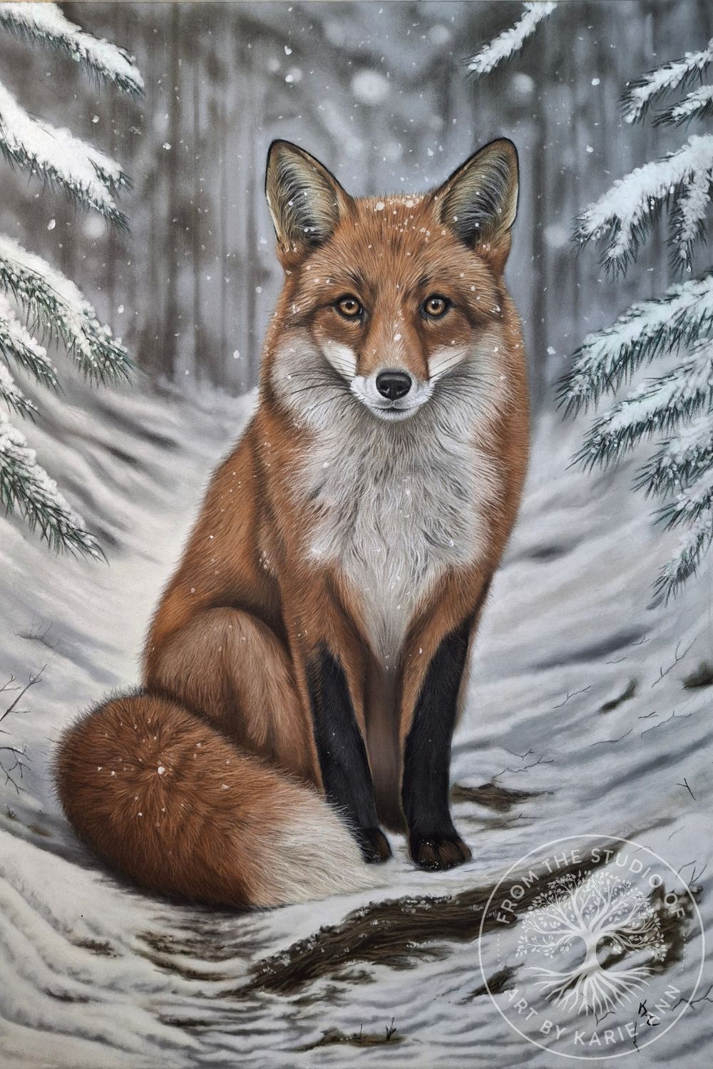 Fox guardian of the north, Silent Ember, fox wildlife art in pastel