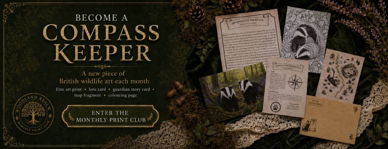 Compass Keepers Monthly Print Club for British wildlife art prints from the Woodland Realm