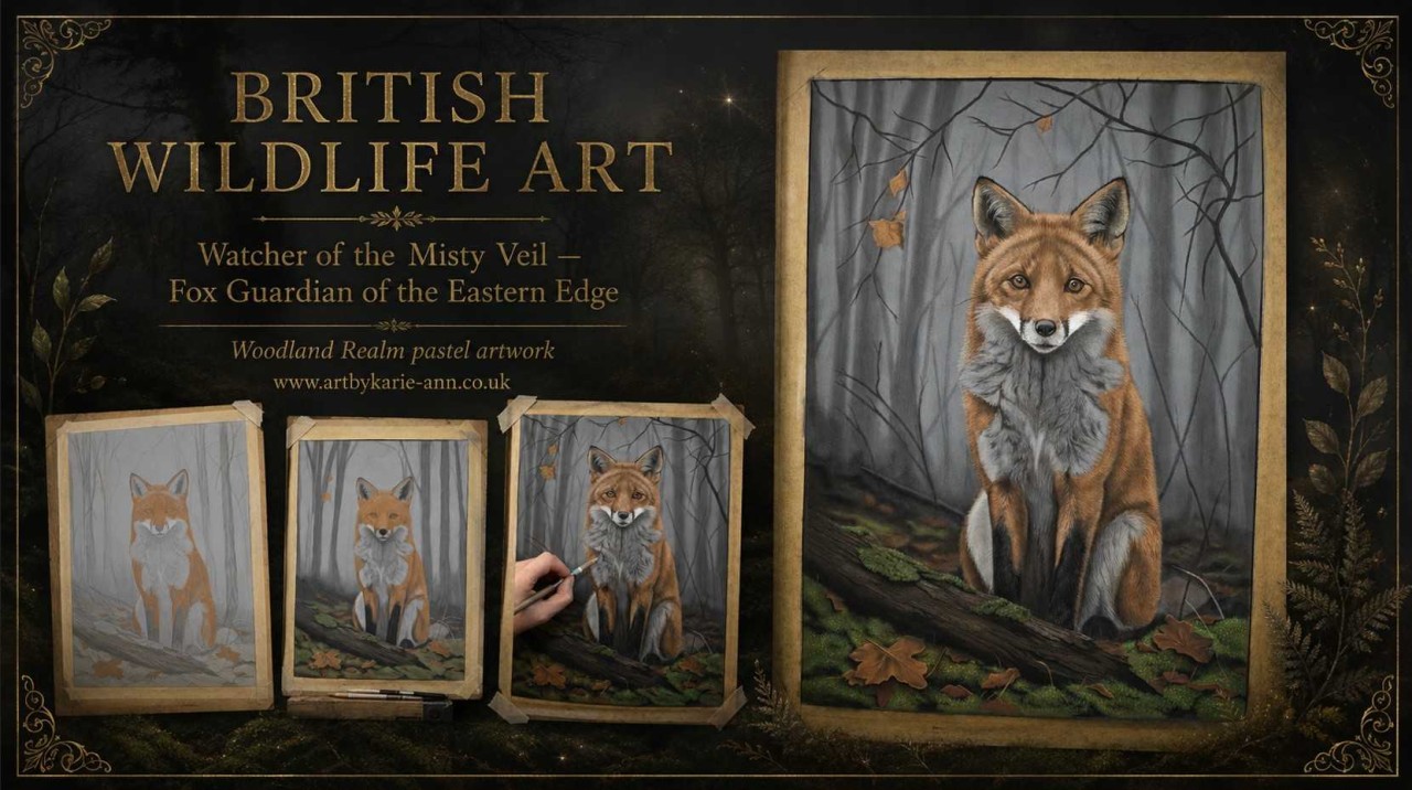 British wildlife art fox in soft pastel
