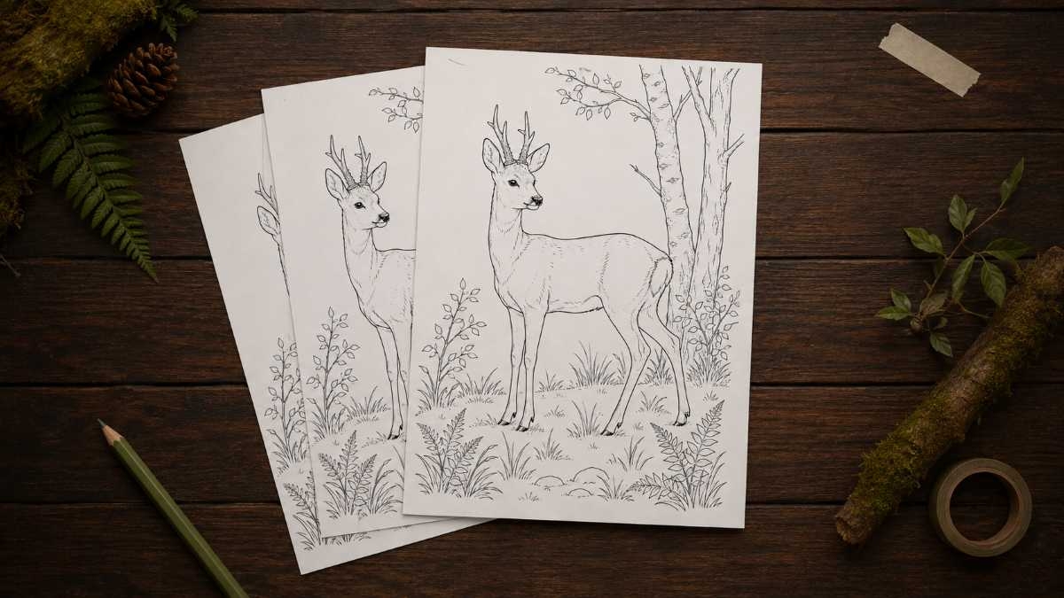 Free printable roe deer colouring page