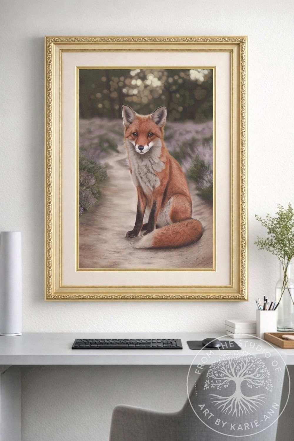 Dusk Dweller framed fox pastel artwork inspired by the southern woodland threshold.
