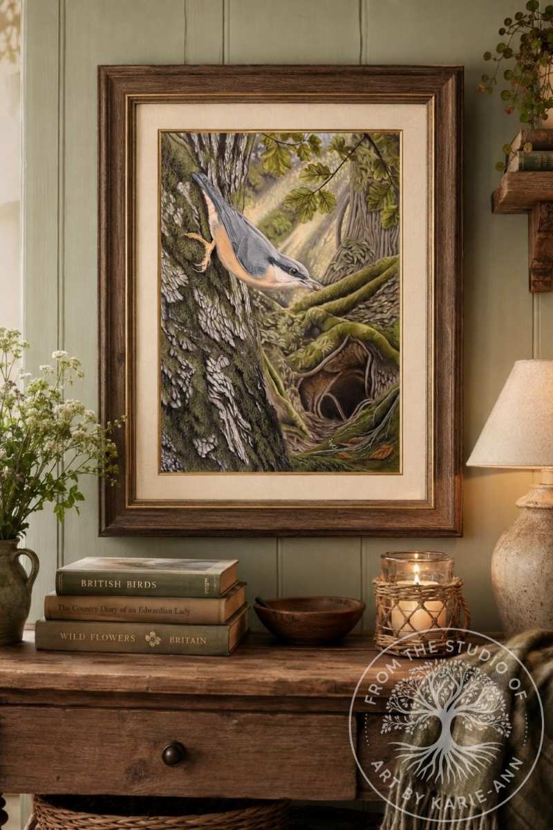 nuthatch pastel bird art