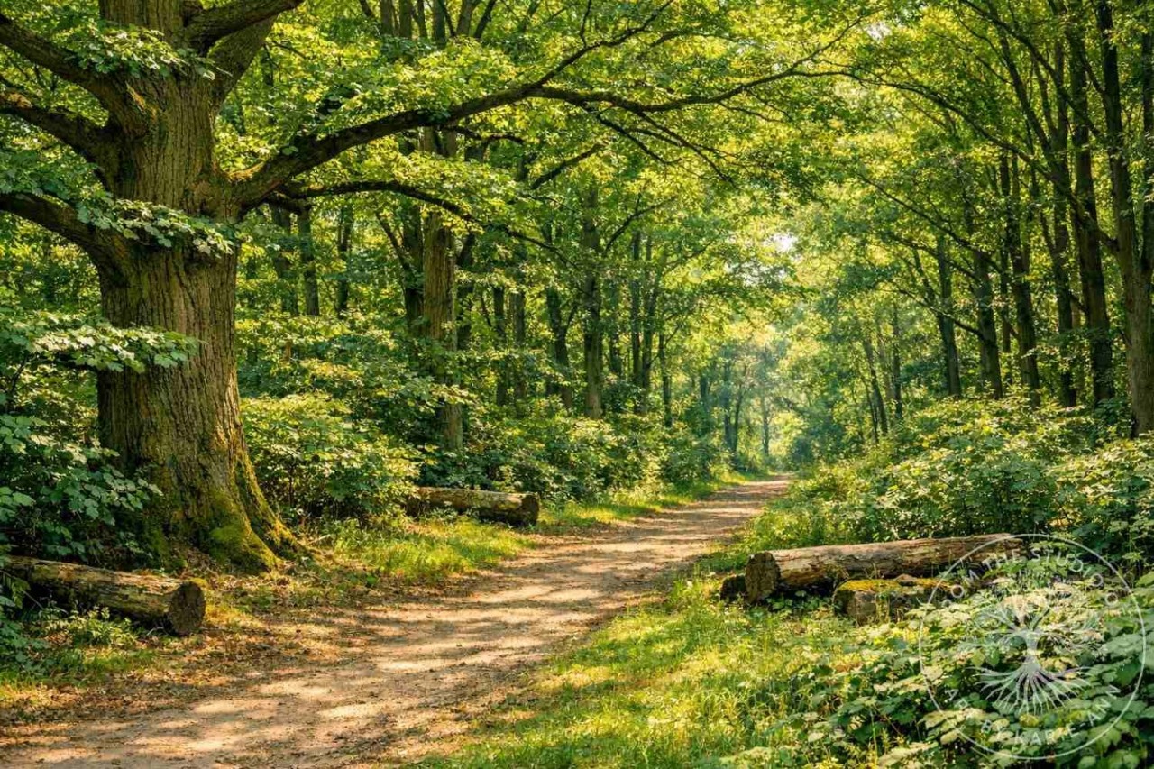 Sunlit summer forest in the Forest of Dean, representing abundance, wildness, and seasonal British woodland myths.