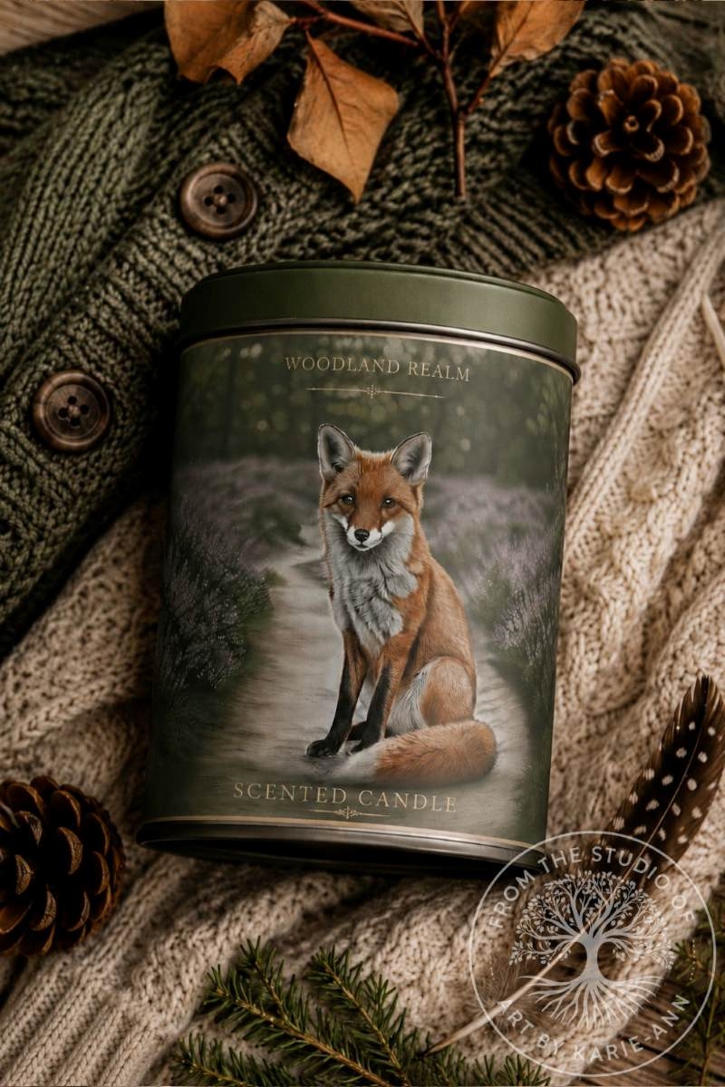Fox guardian illustration on ceramic mug — woodland folklore artwork available for homeware licensing