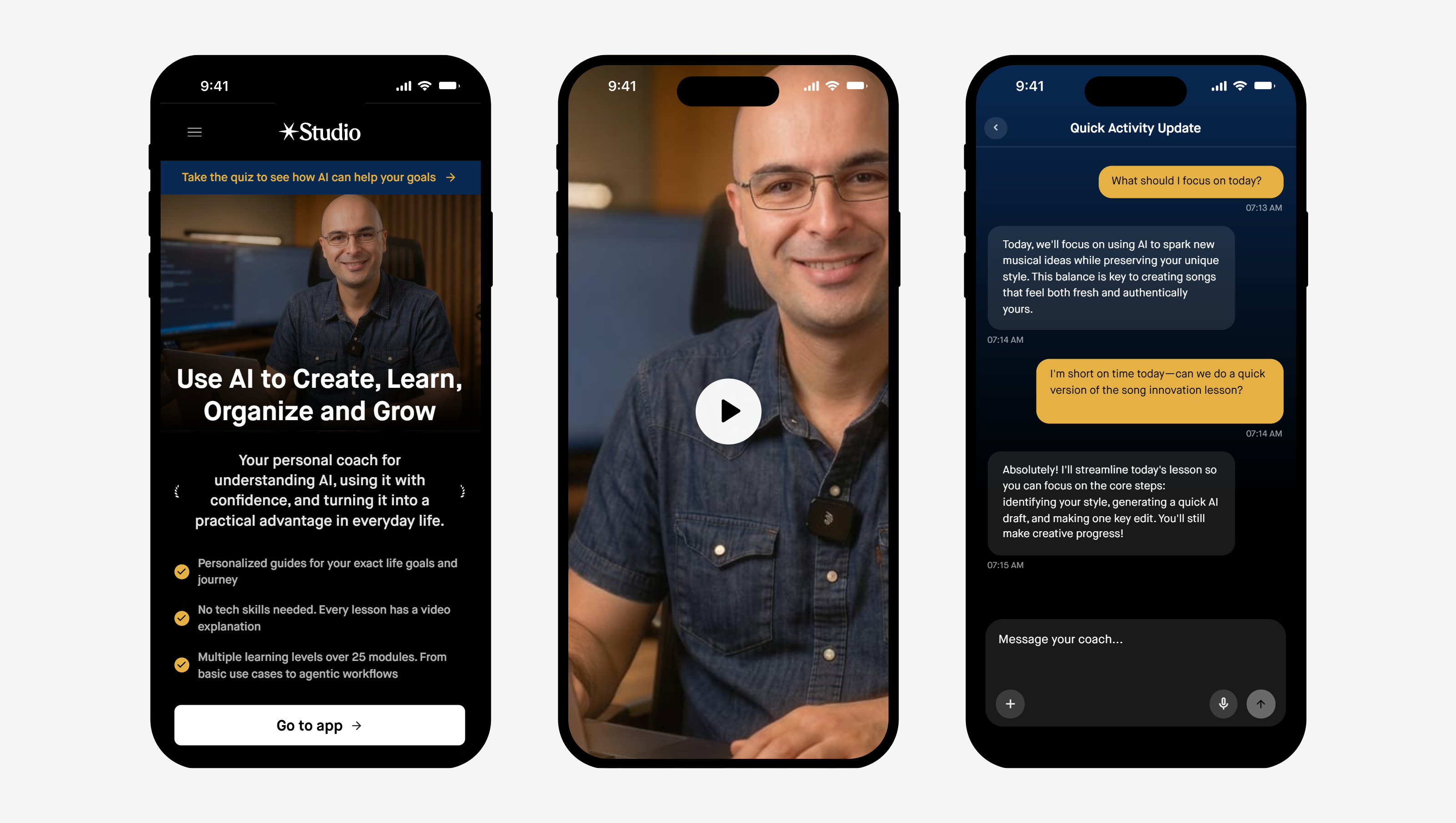 The AI learning app on three phones