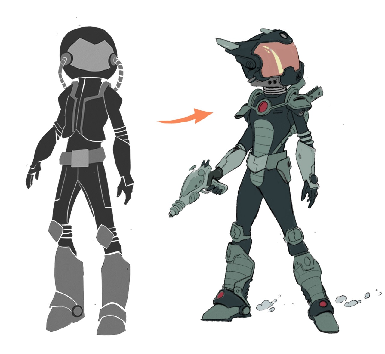 Antes y después de una corrección de personaje