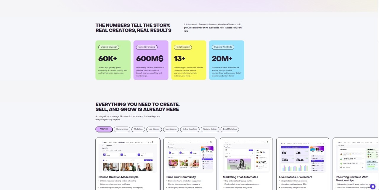 Zenler course and community feature showcase