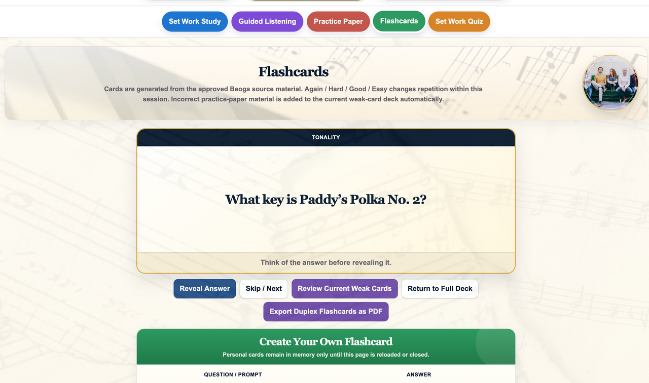 CCEA GCSE Music Interactive Set-Work Quiz CCEA GCSE Music interactive set-work quiz screen for Stonewall Folk Group.