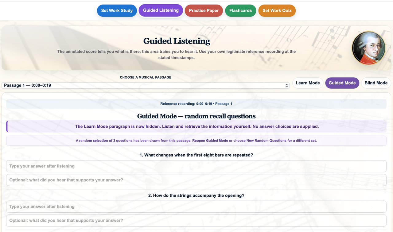 CCEA GCSE Music Guided Listening Practice CCEA GCSE Music Guided Listening screen showing focused listening revision for Florence and the Machine.