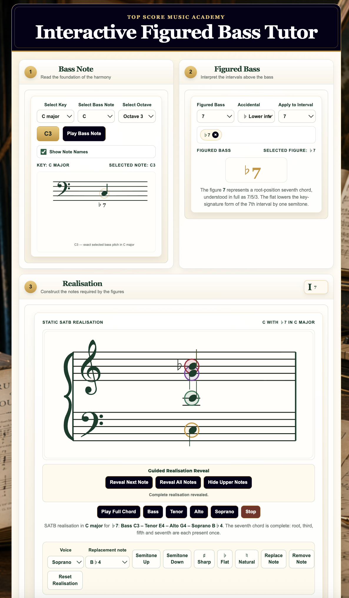 Screenshot of the Interactive Irish Flute Trainer App showing real-time note detection, fingering trainer, ABC tune player, breath support meter, and Irish flute practice tools.