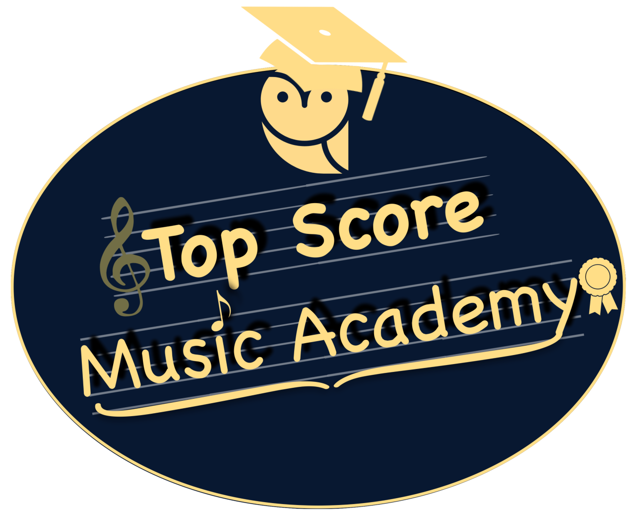Top Score Music Academy Official Logo – Excellence in Music Education Top Score Music Academy logo featuring an owl in a graduation cap with musical staff and treble clef design.