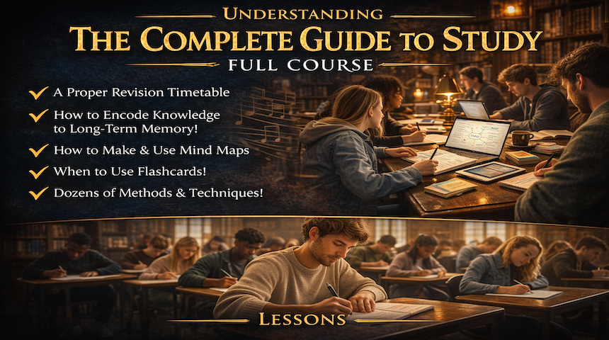 The Complete Guide to Study course covering revision timetables, memory techniques, mind maps, flashcards and effective study methods