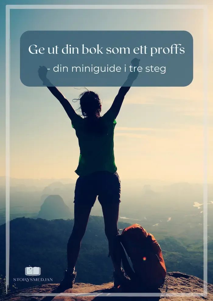 Miniguide - Tre saker att ha koll på innan du ger ut din bok på eget förlag Bild på boktrave med glasögon ovanpå och titeln Tre saker att ha koll på innan du ger ut din bok på eget förlag - en miniguide