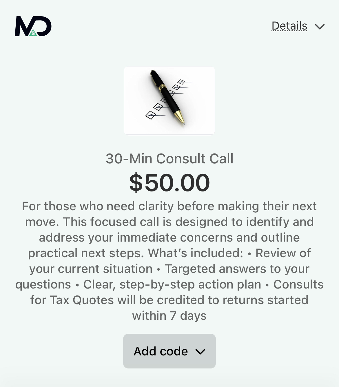 30 min Consult Call Service item