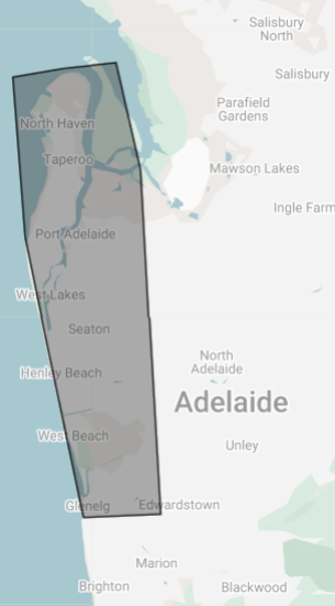 Map defining direct service region in western Adelaide