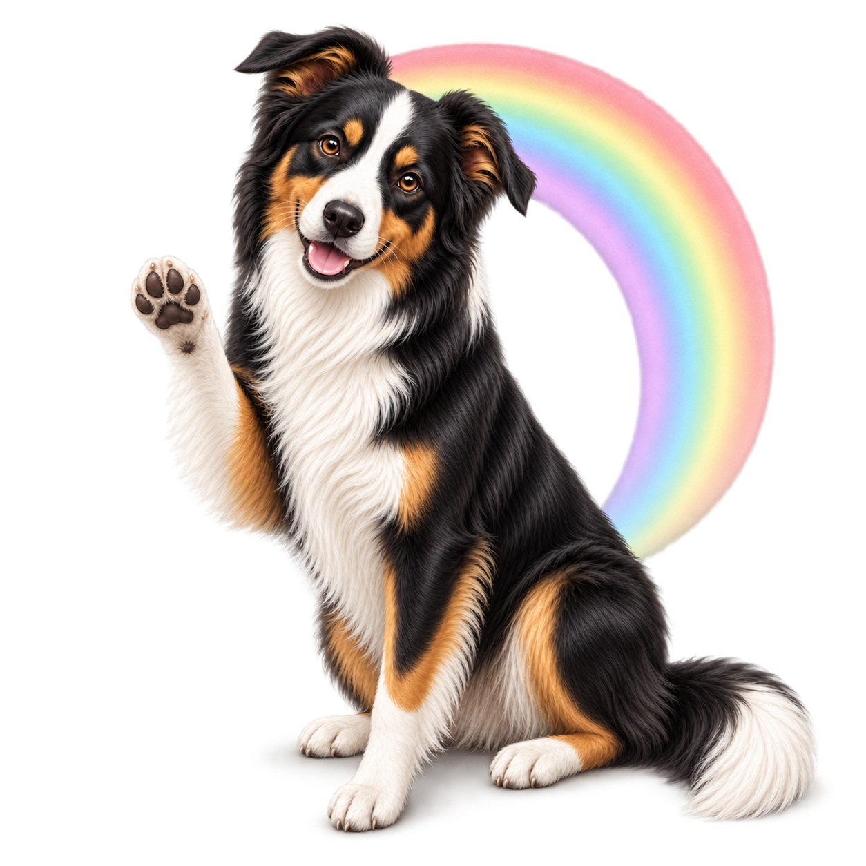Adult Border Collie sitting with one forepaw raised in a friendly greeting
