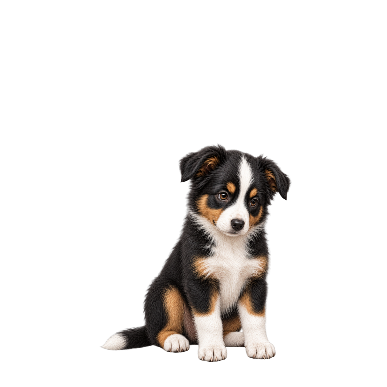 Young Border Collie puppy sitting with a curious expression