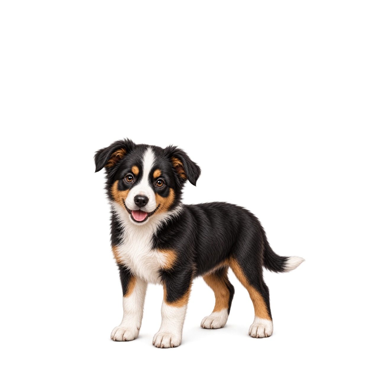 Happy young Border Collie puppy standing ready to learn