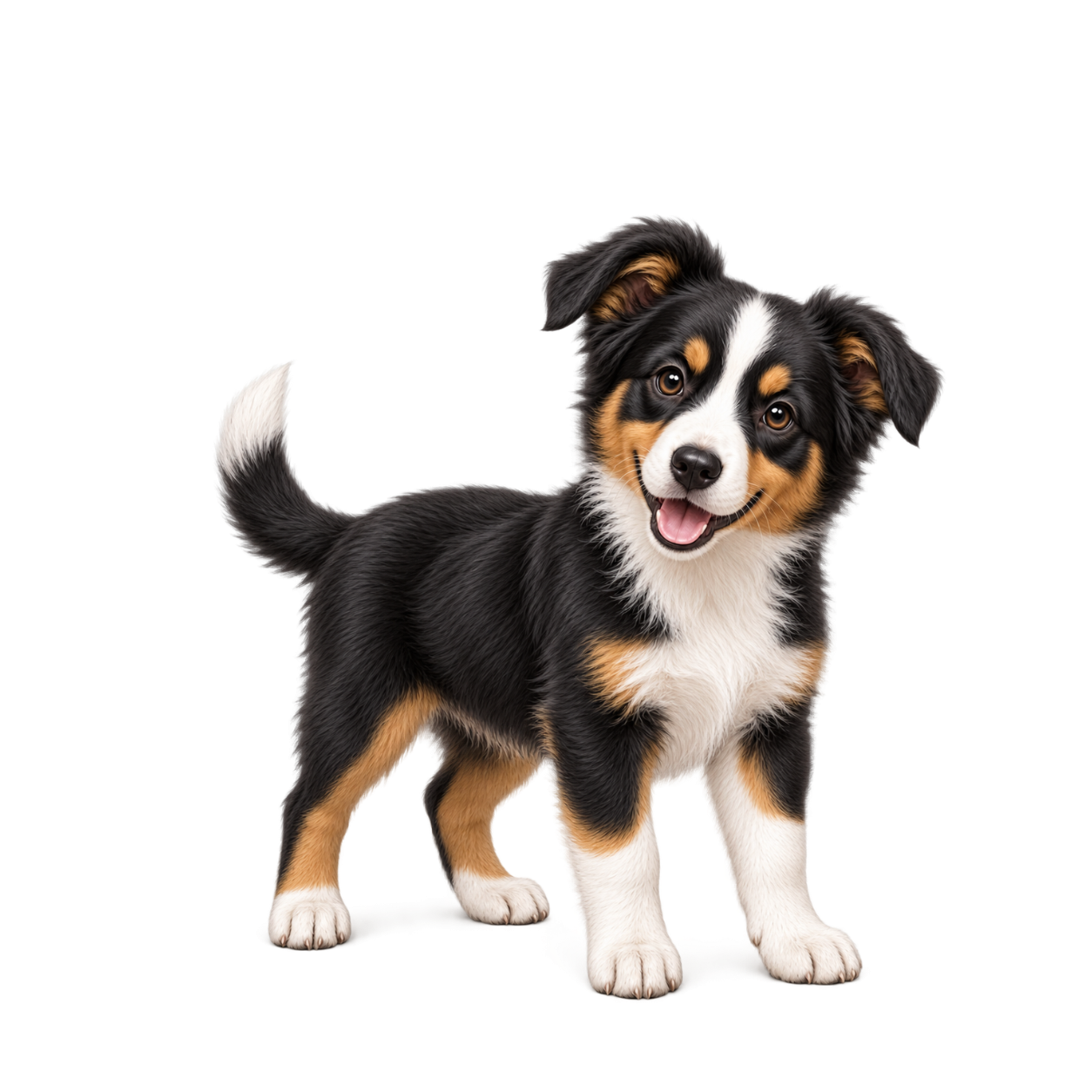 Happy young Border Collie puppy standing attentively for puppy training
