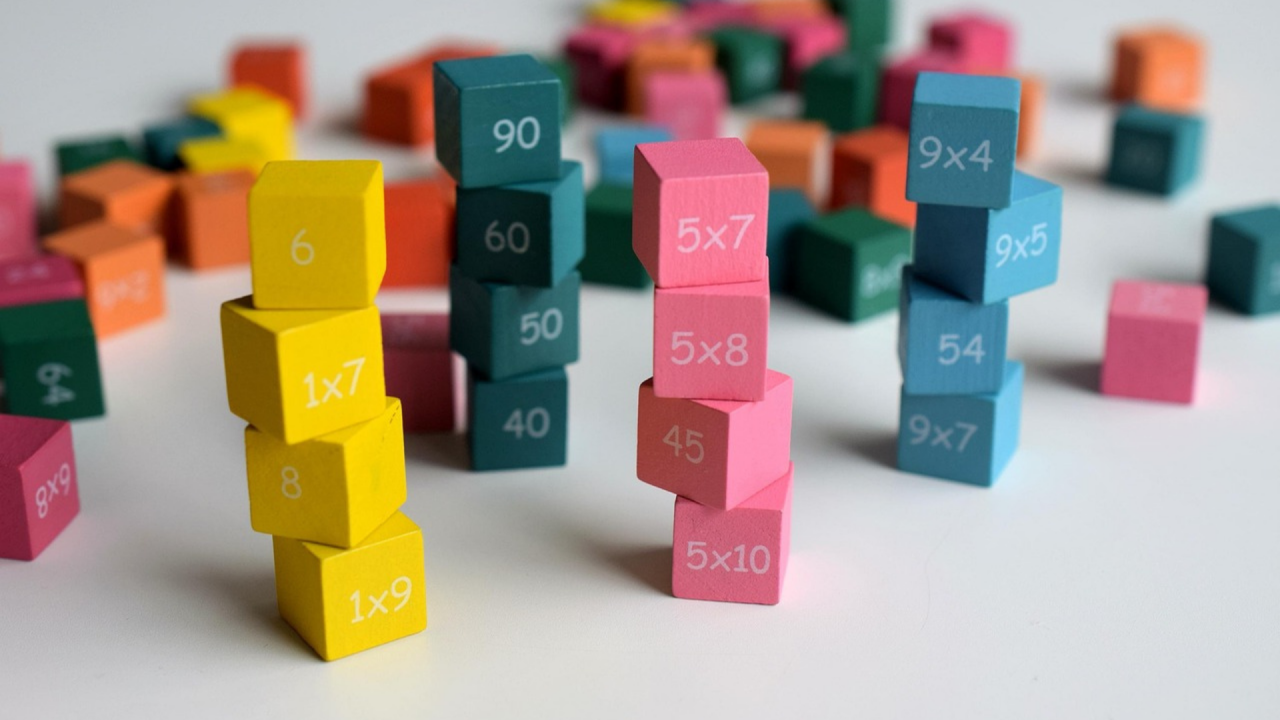Coloured cubes with numbers on them