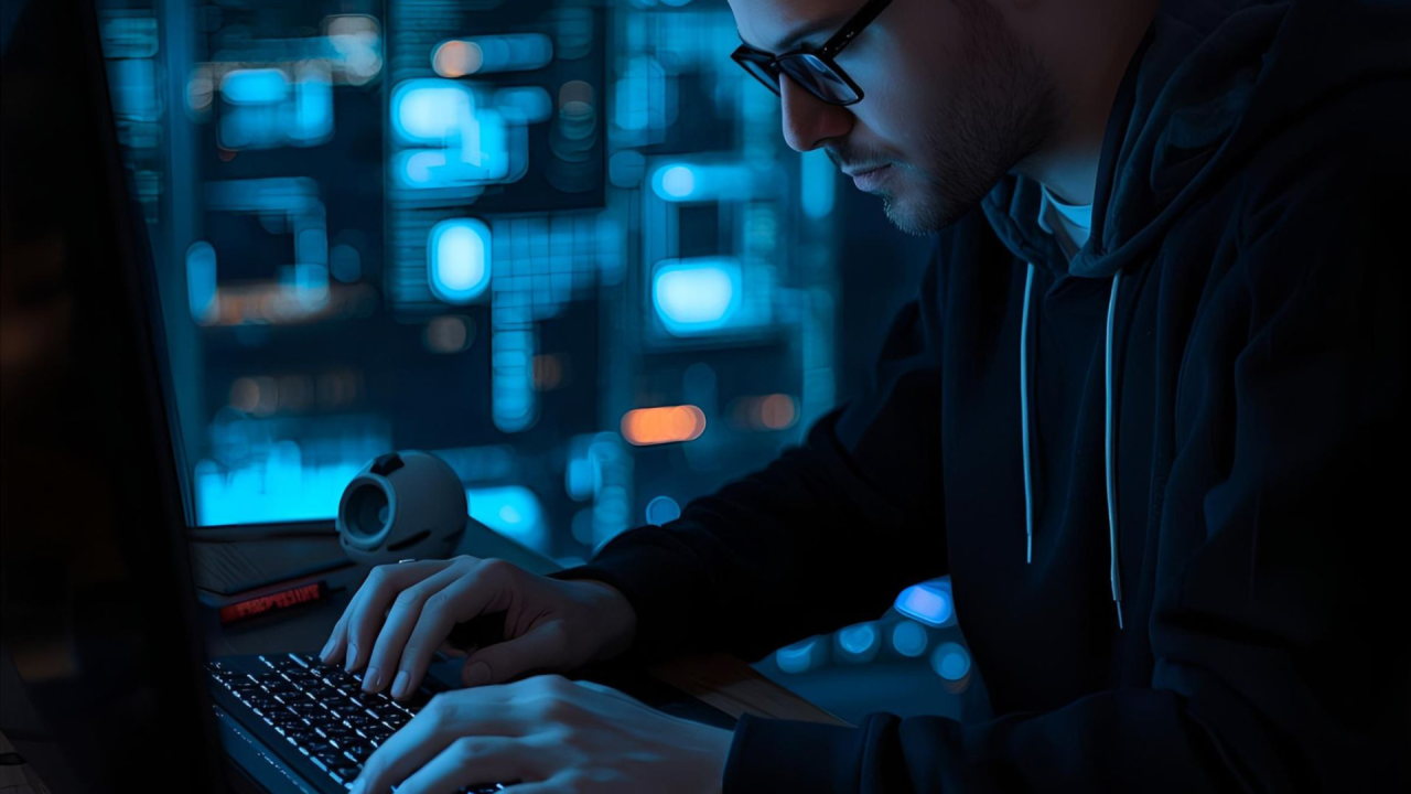 man typing on a keyboard at a computer