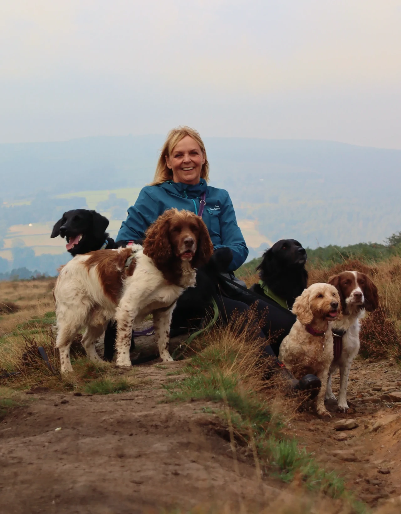 Victoria and dogs outdoors