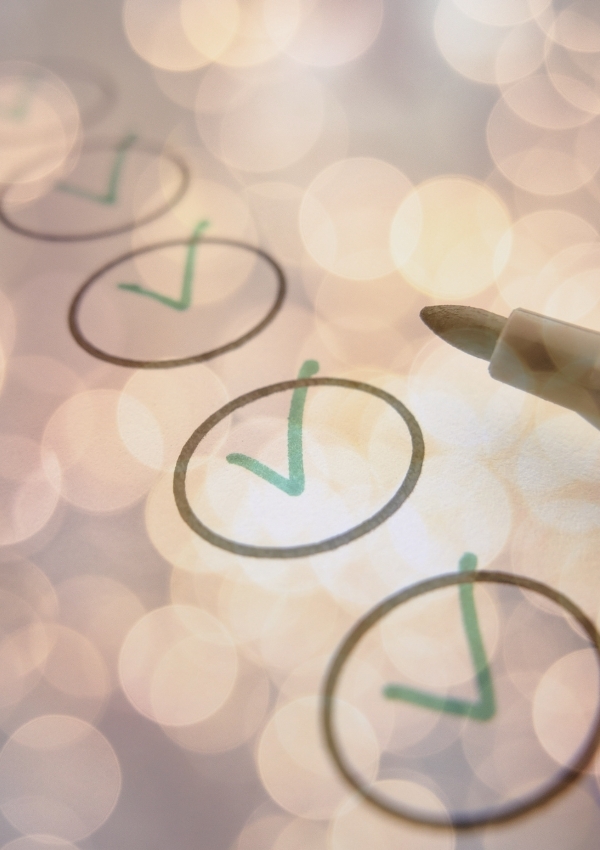 series of circles with checkmarks in them beside a marker