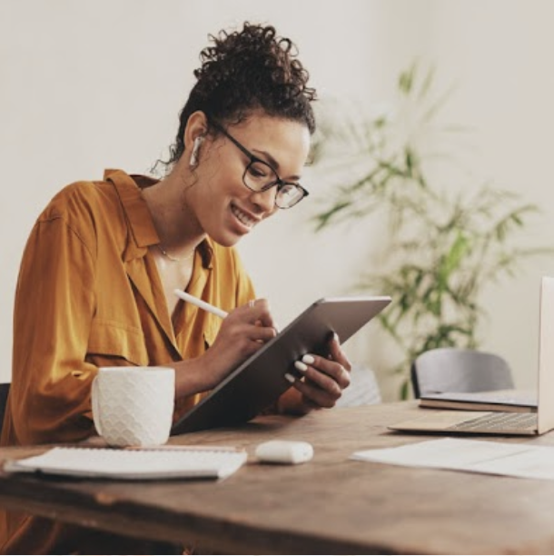 woman using tablet