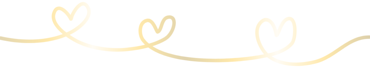 a string of 3 gold, hand drawn hearts