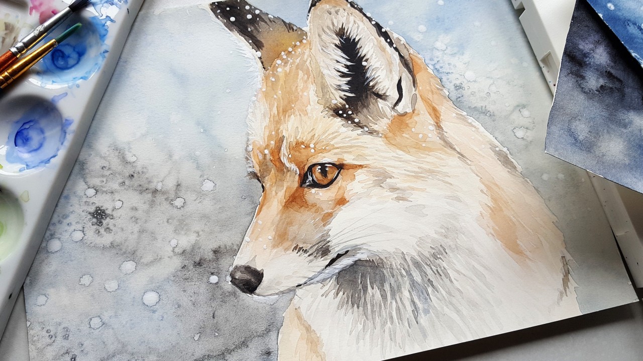 fox watercolor painting
