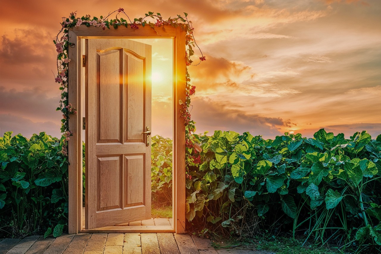 portal doorway to a lush space