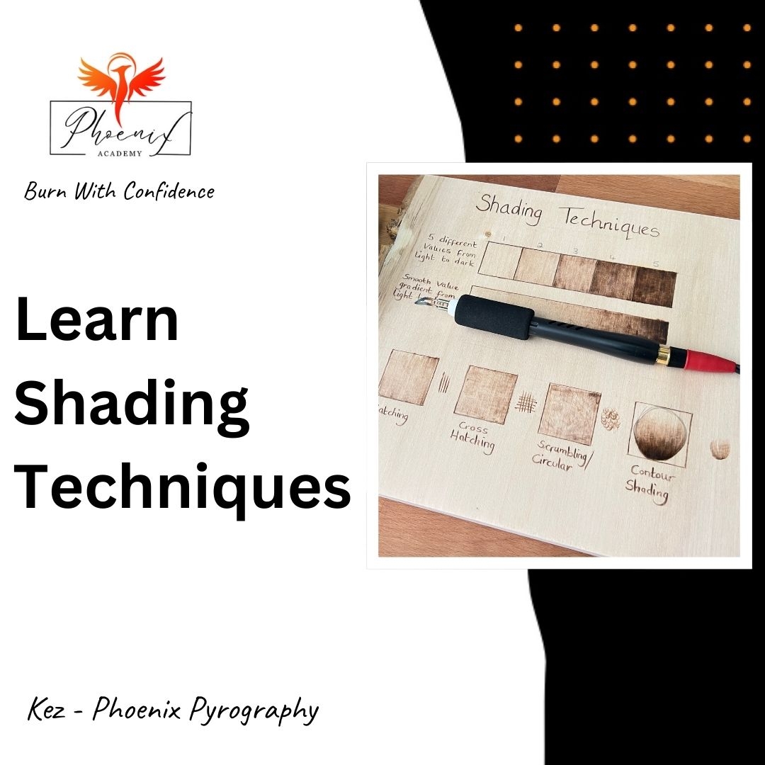 Beginner pyrography shading techniques tutorial – learn realistic woodburning with Phoenix Pyrography