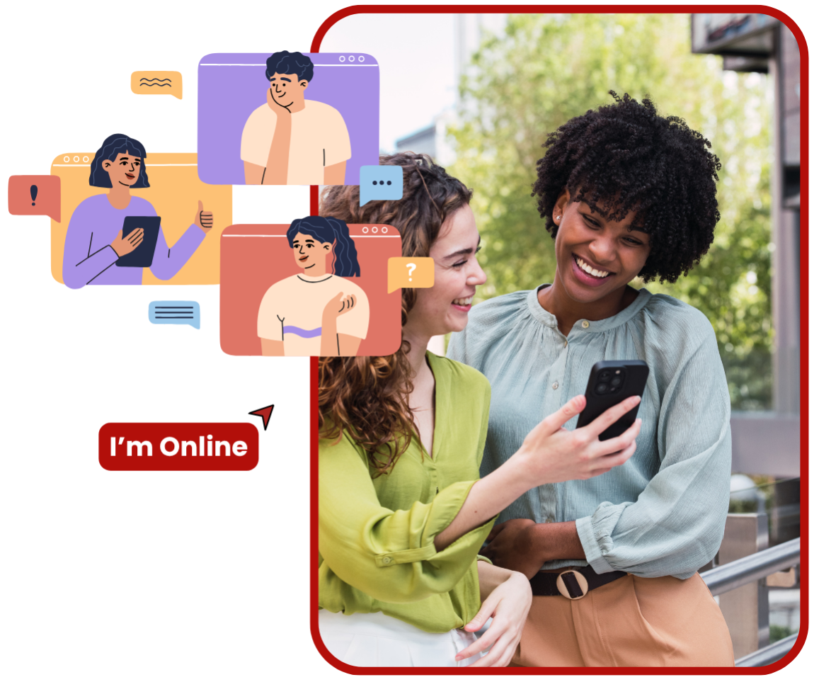 Two women looking at smartphone