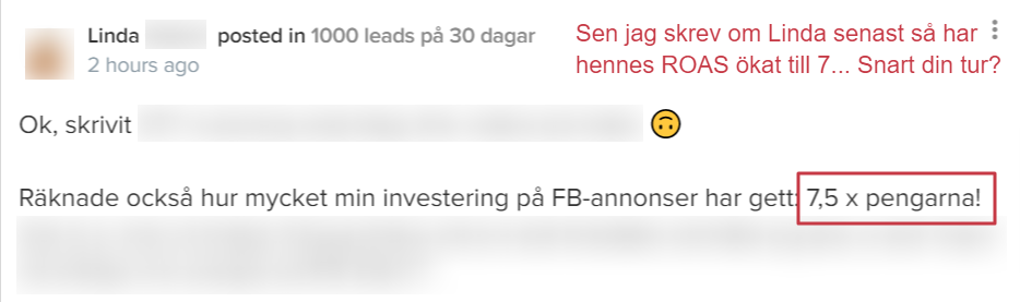 UPDATE 2023-01-18 Skärmdump på att Lindas ROAS ökat ännu mer.