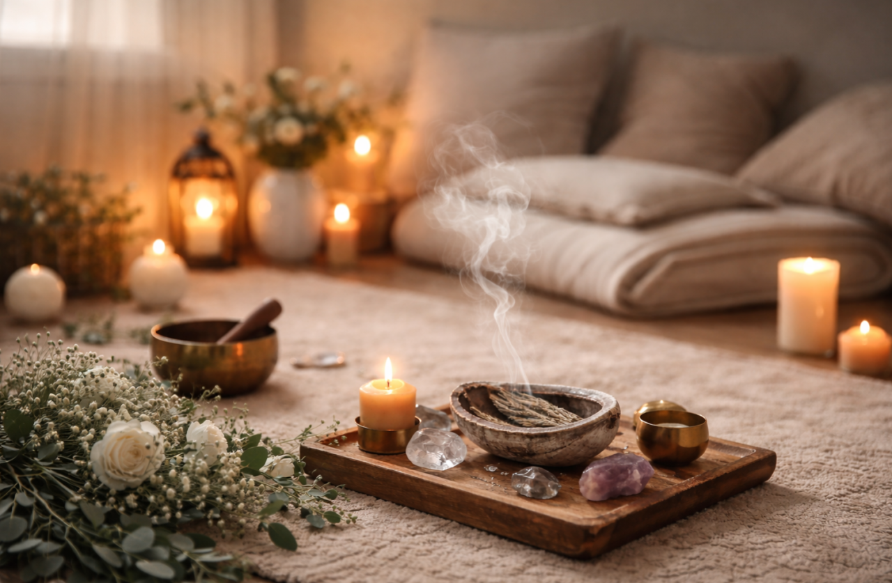 Calm living room for spiritual house cleansing