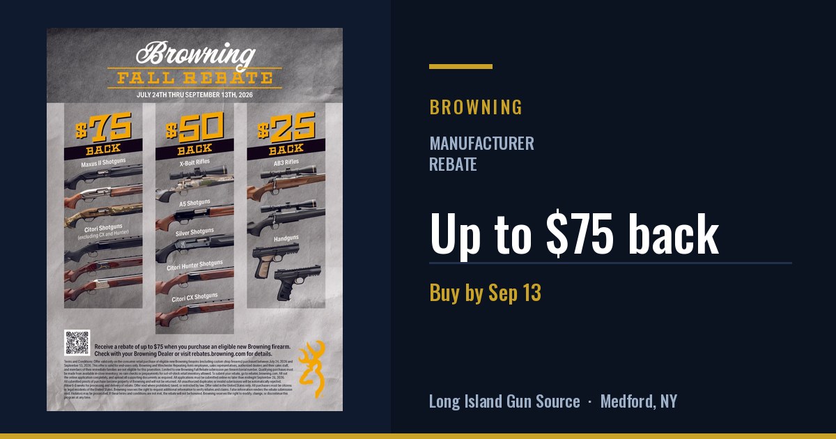 Browning Fall Firearms Rebate: up to $75 back
