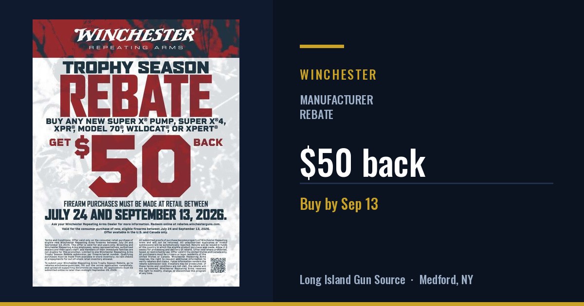 Winchester Trophy Season Rebate: $50 back
