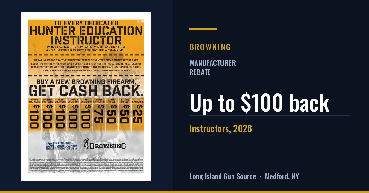 Browning Hunter Education Instructor rebate: up to $100 back
