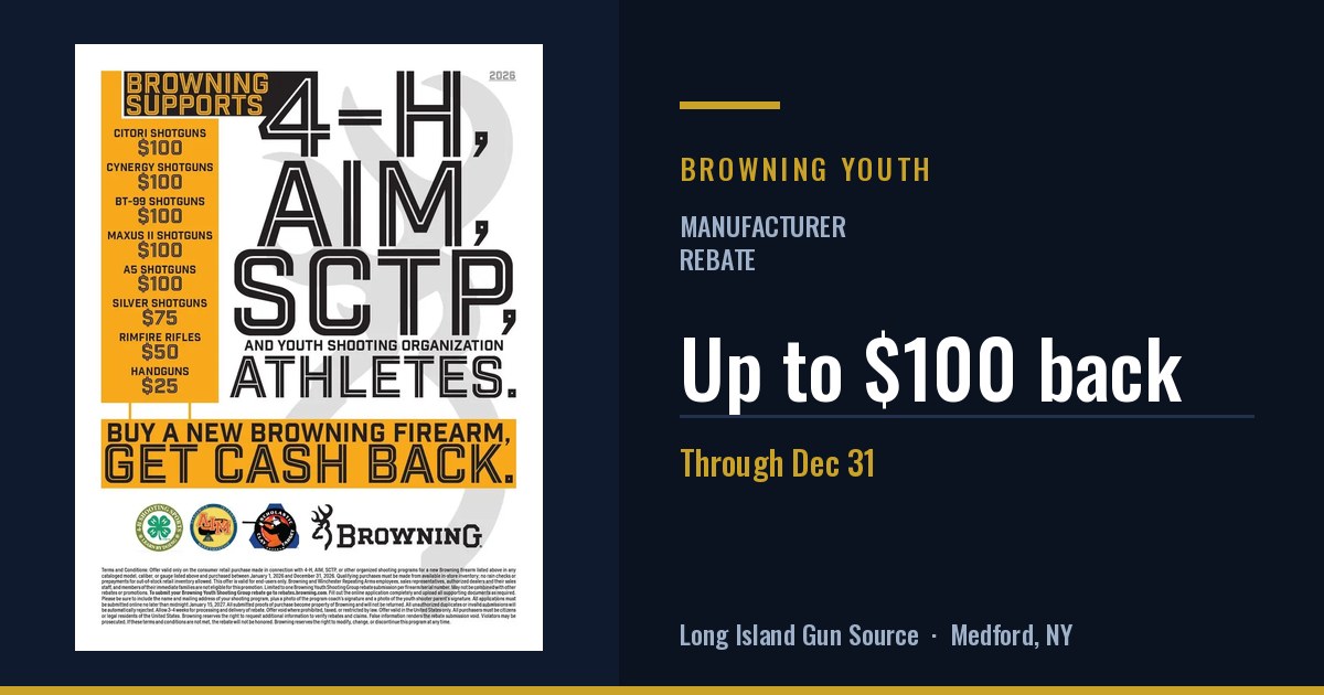Browning youth shooting rebates: up to $100 back