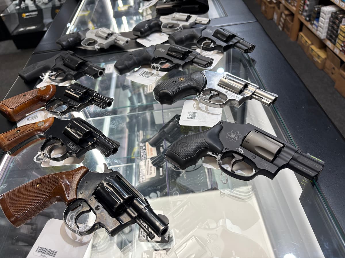 Used revolvers and pistols in the case