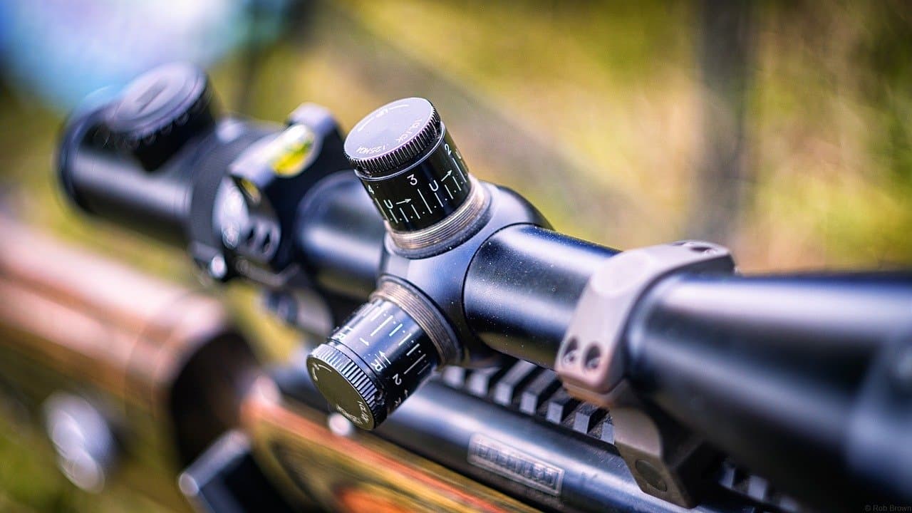 A riflescope mounted on a hunting rifle