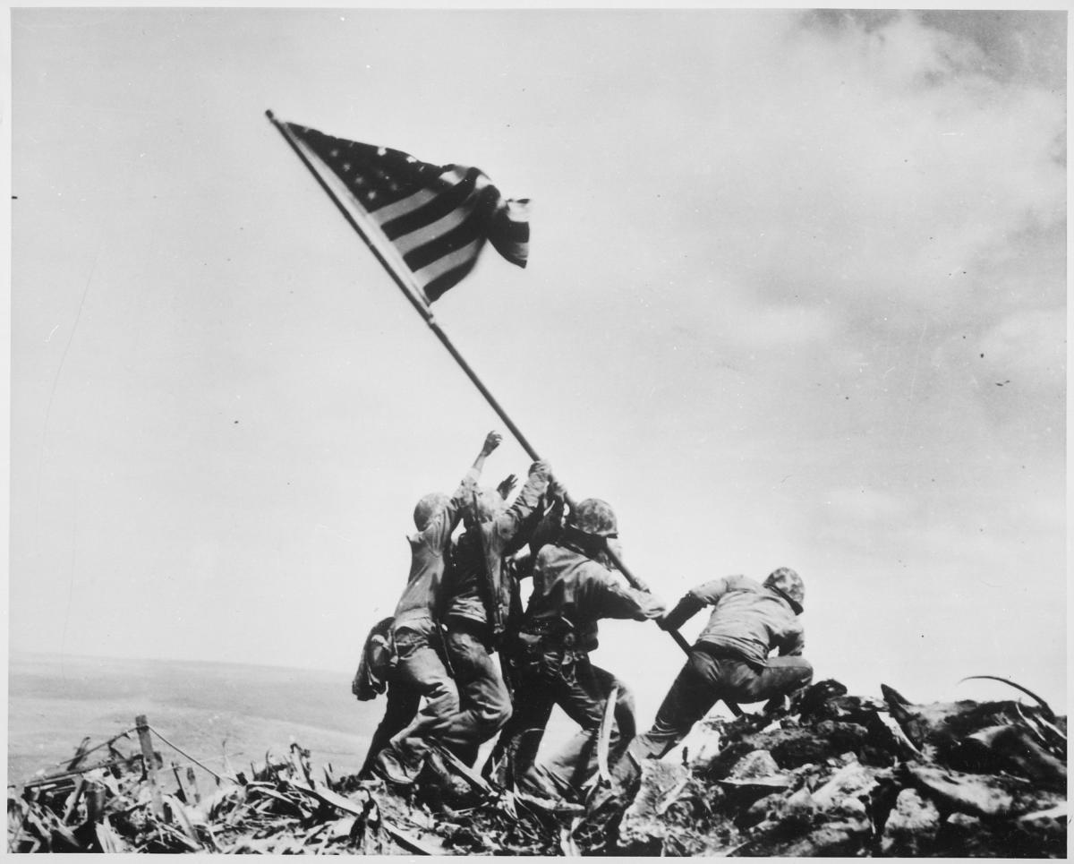 Flag raising on Iwo Jima, February 23, 1945, photographed by Joe Rosenthal.