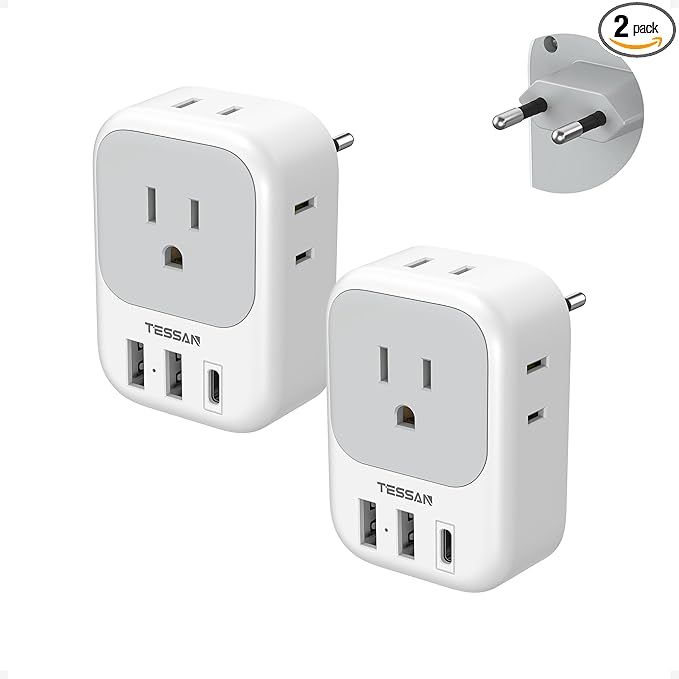 2 Pack European Plug Adapter 