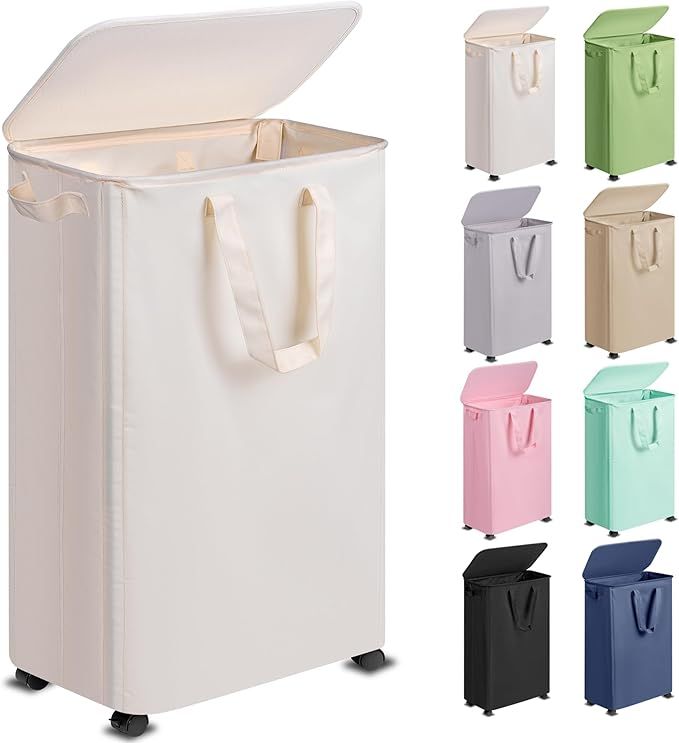 Slim Laundry Hamper with Lid and Wheels