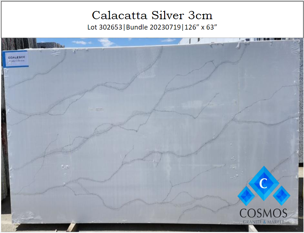 Calacatta Silver CQ 3CM Quartz Slabs & Countertops | Cosmos